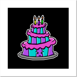 Cute Little Happy Birthday Cake with Blue and Purple Celebration Vibes Gift - Birthday Posters and Art